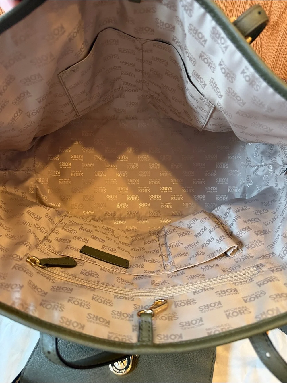 Michael Kors Olive Green Saffiano Tote with Gold Hardware